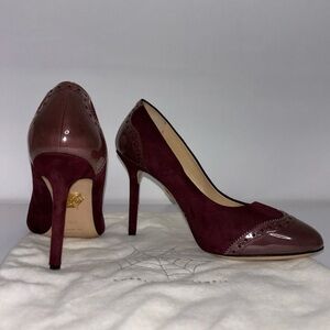 Charlotte Olympia Burgundy Suede Patent Leather Heels Rare
